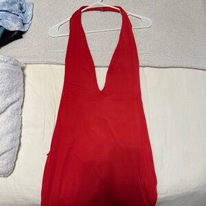 White fox red halter dress